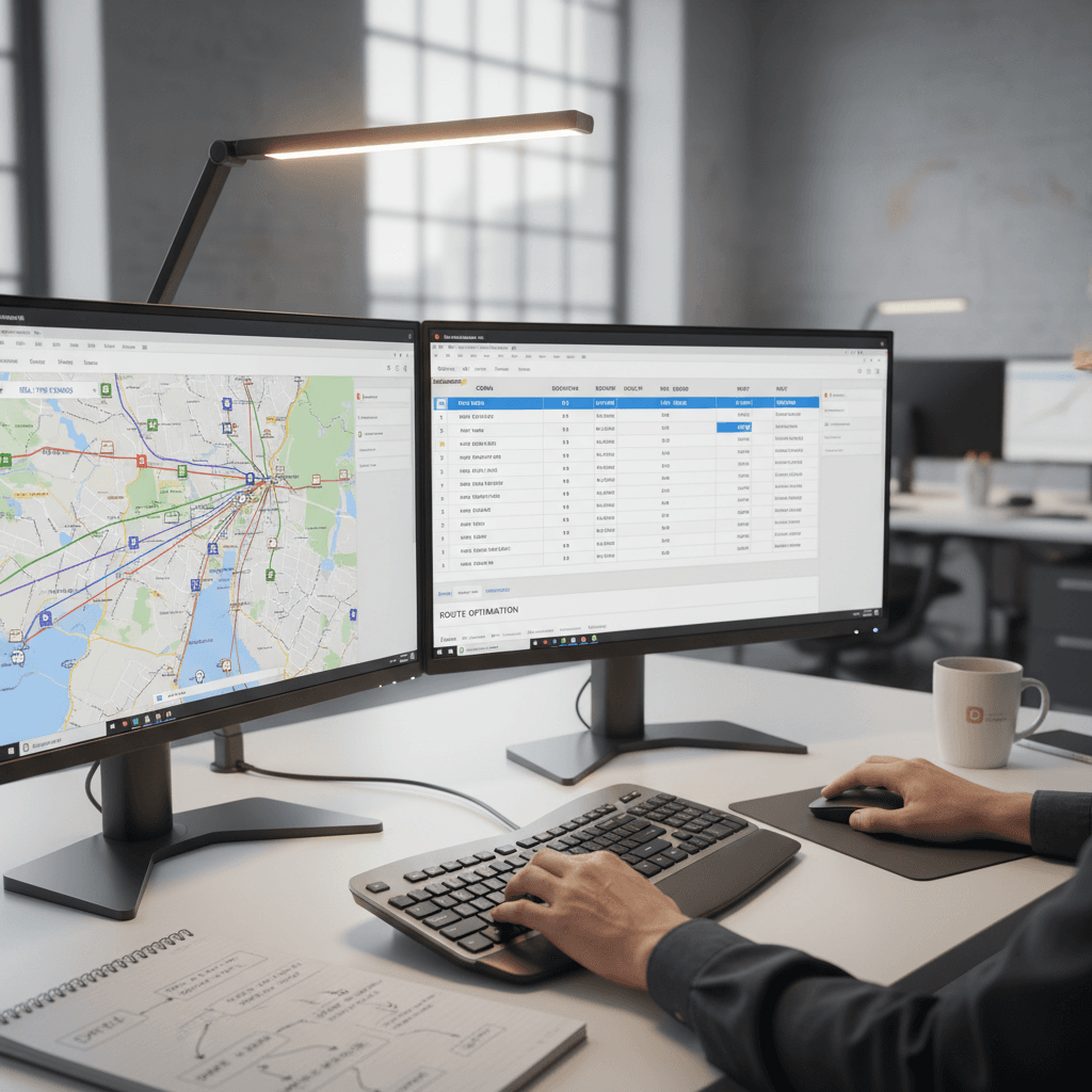 NextMove dispatcher managing load optimization and route planning on multiple monitors